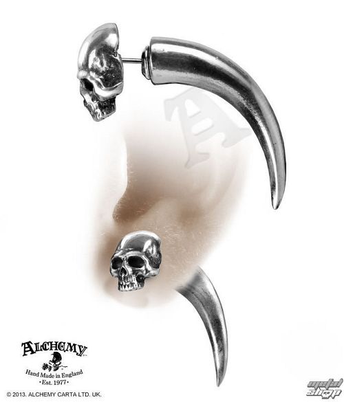 náušnice Tomb Skull Horn - ALCHEMY GOTHIC - E320