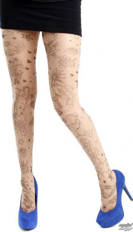 pančucháče PAMELA MANN - Tattoo Hearts - Nat/Blk - 099