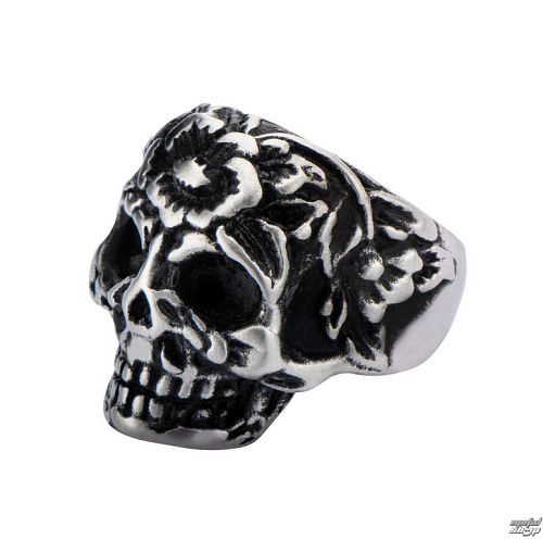 prsteň INOX - BLK FLOWER SKULL HEAD - FRW8819