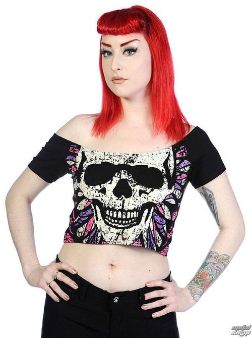 tričko dámske BANNED - Skull - White - OBN148BLK