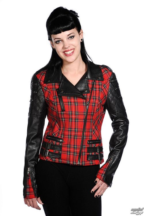bunda dámska jarno/jesenná BANNED - Red Tartan Faux Leather - JBN608