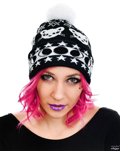 čiapka TOO FAST - WITCHY WOMAN BLACK CAT & MOONS POM POM - AHTPP-R-WOMAN