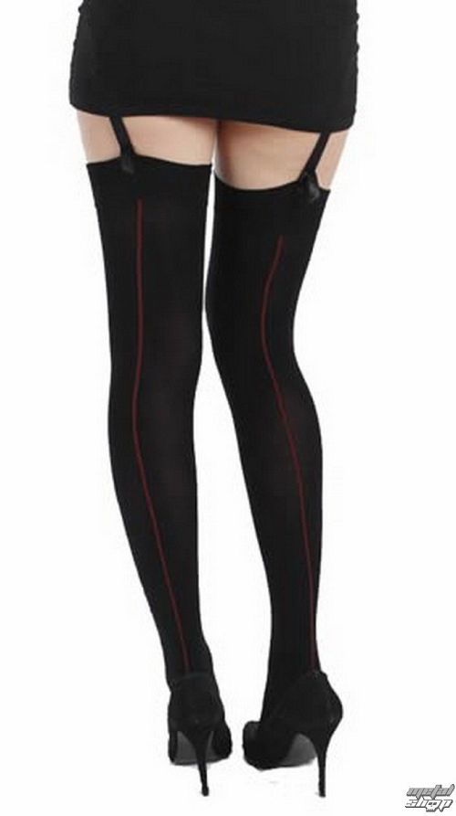 nadkolienky PAMELA MANN - Denier Opague Seamed - Black / Red - PM235