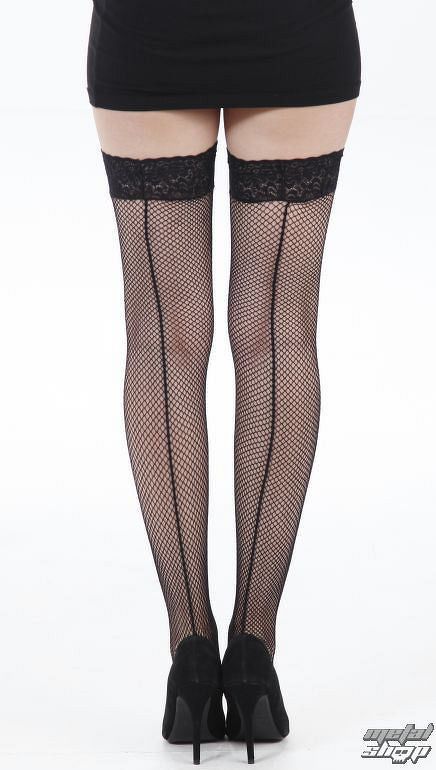 nadkolienky PAMELA MANN - Fishnet Seamed Lace Top Hold Up - Black - 026