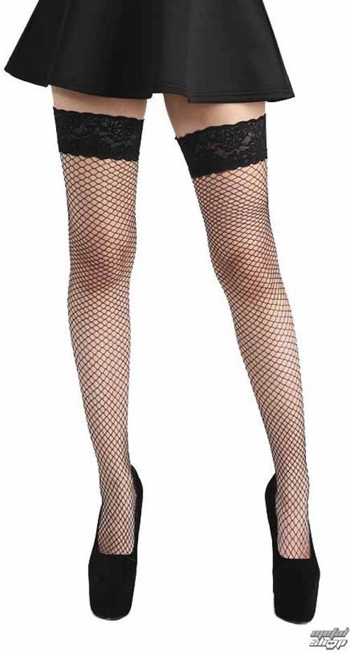 nadkolienky PAMELA MANN - Large Net Lace Top Hold Ups - Black - PM1012