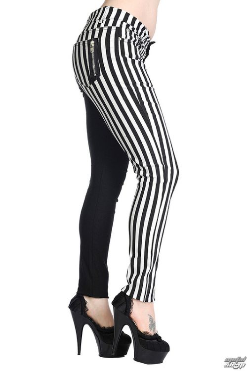 nohavice BANNED - Striped Trousers - Half Black/Half White - TBN416WHT