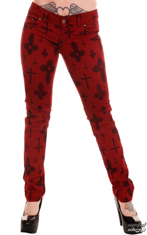 nohavice dámske 3RDAND56th - Cross Skinny Jeans - Burgundy - JM1163