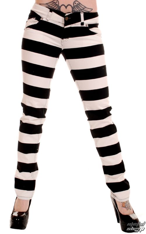 nohavice dámske 3RDAND56th - Jail Stripe Skinny - Black/Wht - JM1162