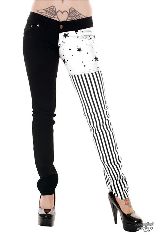 nohavice dámske 3RDAND56th - Split/L Skinny - Blk/Wht - JM1142