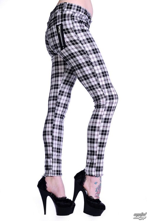 nohavice dámske BANNED - Check Skinny - White - TBN405WHT