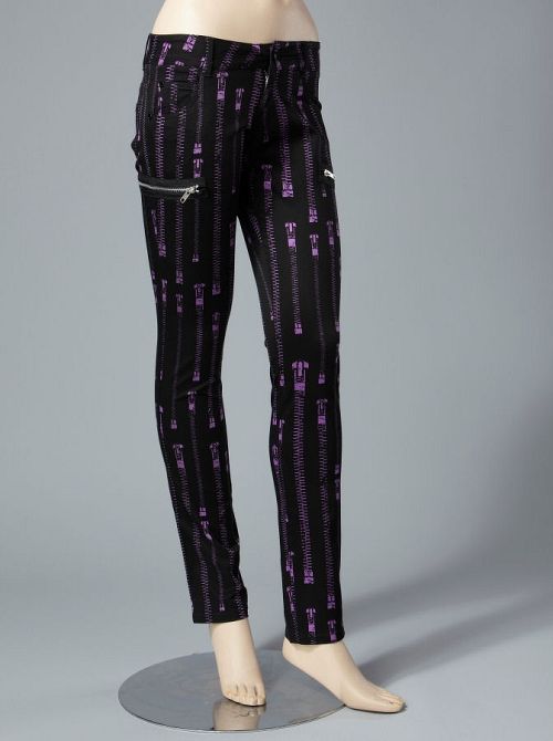 Nohavice  dámské HELL BUNNY - Zipper Skinny Jeans (Purple) - 5134 PUR
