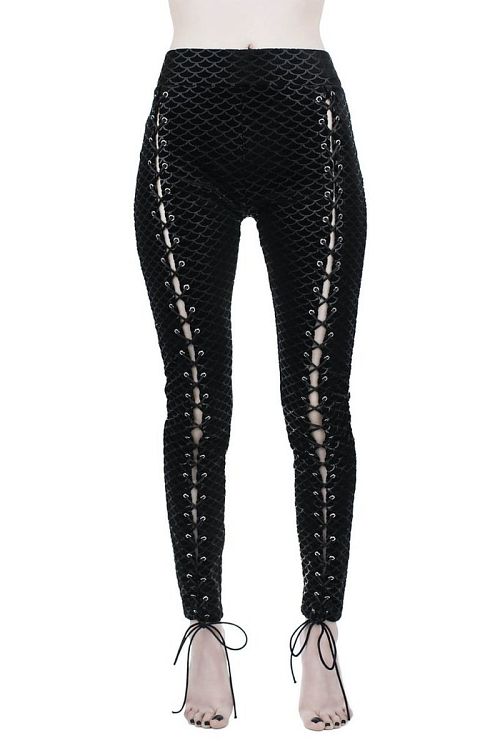 nohavice dámske (legíny) KILLSTAR - Black Sea Lace-Up - BLACK - KSRA000287