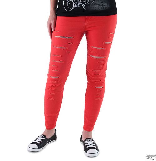 nohavice dámske VANS - High Rise Back Zips Flame - Scarlet - V2ZWH8Q