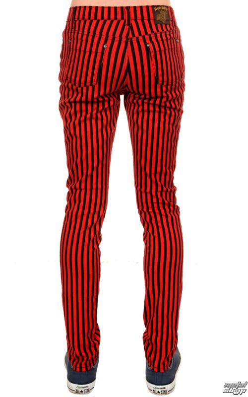 nohavice (unisex) 3RDAND56th - Striped Skinny Jeans - Blk/Red - JM1176