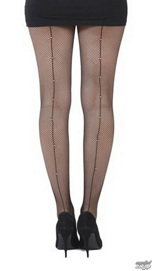 pančucháče PAMELA MANN - Fishnet Seamed Tights Black With Diamante Seam - Black - PM204