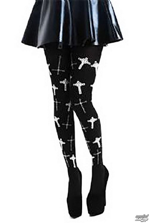 pančucháče PAMELA MANN - Flocked Goth Crosses - Black - PM256
