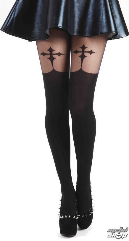 pančucháče PAMELA MANN - Goth Cross Suspender tights - Black - 031