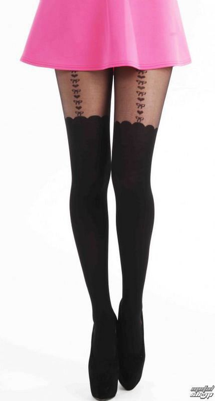 pančucháče PAMELA MANN - Heart and Bow Suspender Tights - Black - 117