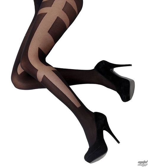 pančucháče PAMELA MANN - Opaque Tights With Sheer Slash - Black - PM269