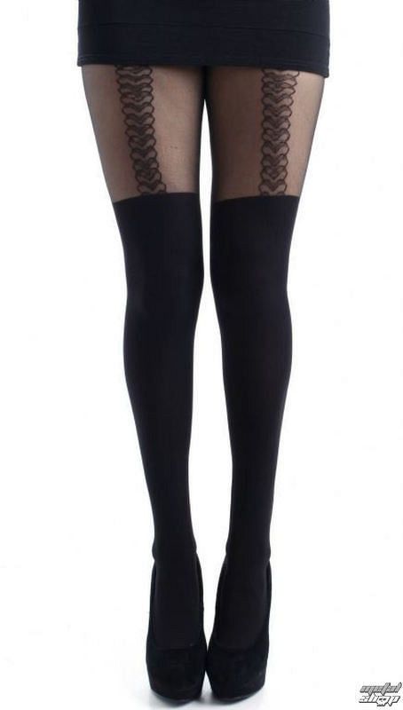 pančucháče PAMELA MANN - Outline Heart Suspender Tights - Black - 113