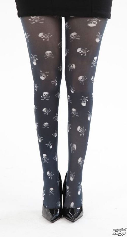 pančucháče PAMELA MANN - Skulls B Printed - Black/White - PM214