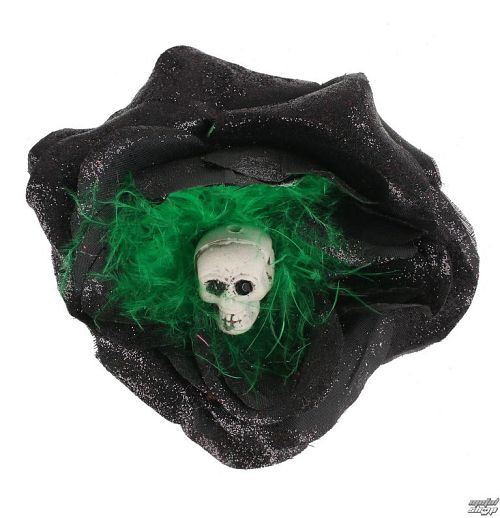 sponka do vlasov Skull - Black / Green Feathers - NSF012