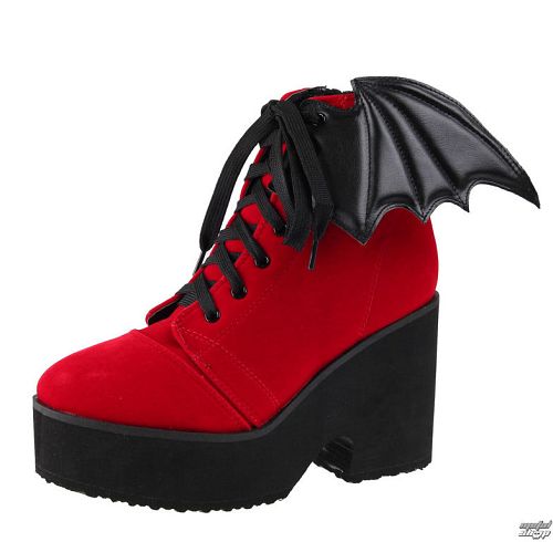 topánky dámske IRON FIST - Bat Wing Boot Red Velvet - 70751IFLLIC-Red/Blk