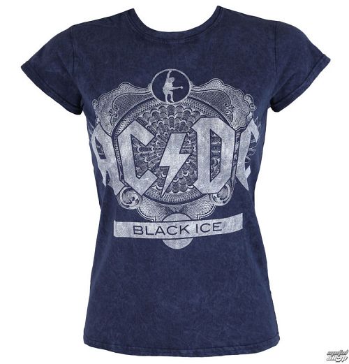 tričko dámske AC/DC - Black Ice - Denim - ROCK OFF - ACDCSWASH01LD