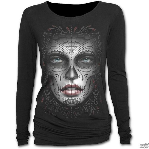 tričko dámske s dlhým rukávom SPIRAL - Death Mask - Black - E019F440