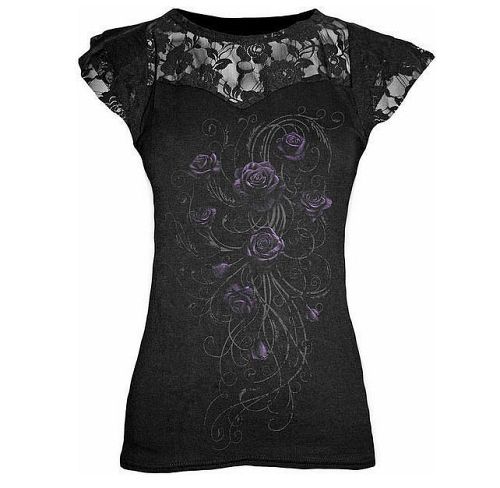 tričko dámske SPIRAL - Entwined - Lace Layered Viscos Blk - DT186262