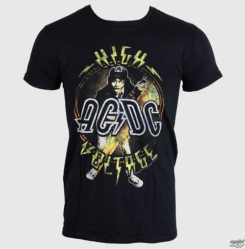 tričko pánske AC/DC - High Voltage Yellow Circle - Black - LIVE NATION - RTACDC3883