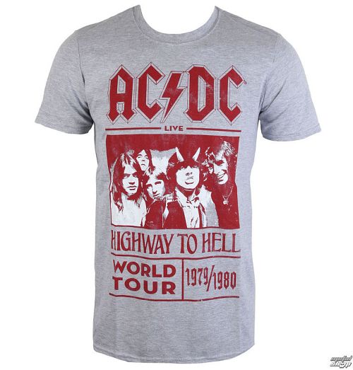 tričko pánske AC/DC - Highway To Hell World Tour 1979/80 - Grey - ROCK OFF - ACDCTTRTW01MG