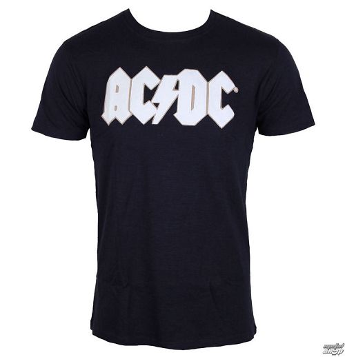 tričko pánske AC/DC - Logo & Angus Applique Slub - Navy - ROCK OFF - ACDCAPSLUB01MN