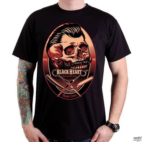 tričko pánske BLACK HEART - Barber Skull - Black - BH072