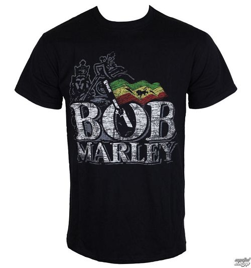 tričko pánske Bob Marley - Distressed Logo - Black - ROCK OFF - BMATS01