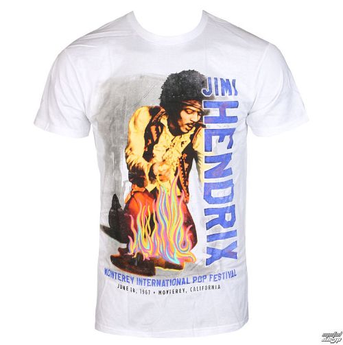 tričko pánske Jimi Hendrix - RAINBOW GUITAR FIRE - White - BRAVADO - 19751206