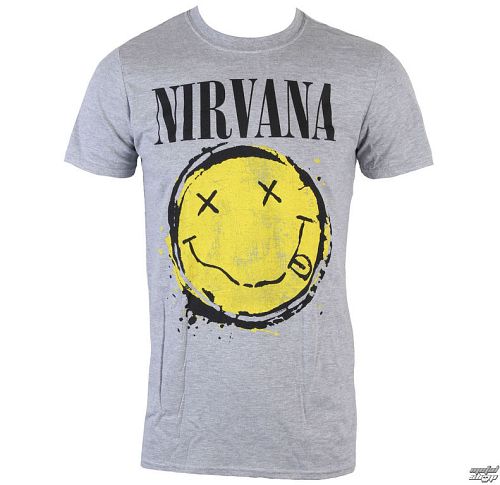 tričko pánske Nirvana - Smiley Splat - Heather Grey - LIVE NATION - PENIR0680