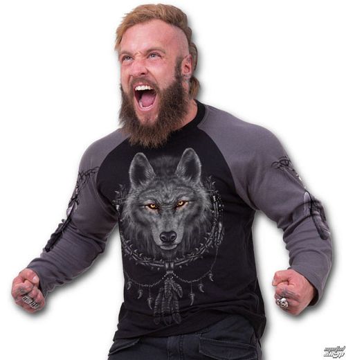 tričko pánske s dlhým rukávom SPIRAL - Wolf Dreams - Charcoal Black - T035M314